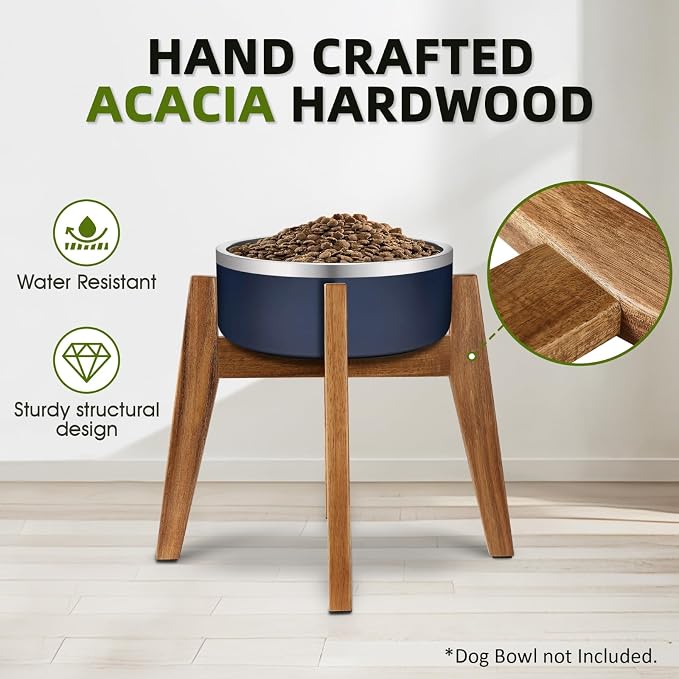 RAINBLELAND Raised Wooden Dog Bowl Stand for Large Dogs, Fits 9 Inch Bowls | Solid Acacia Hardwood with a premium furniture-quality design that complements modern home décor. - Image 7