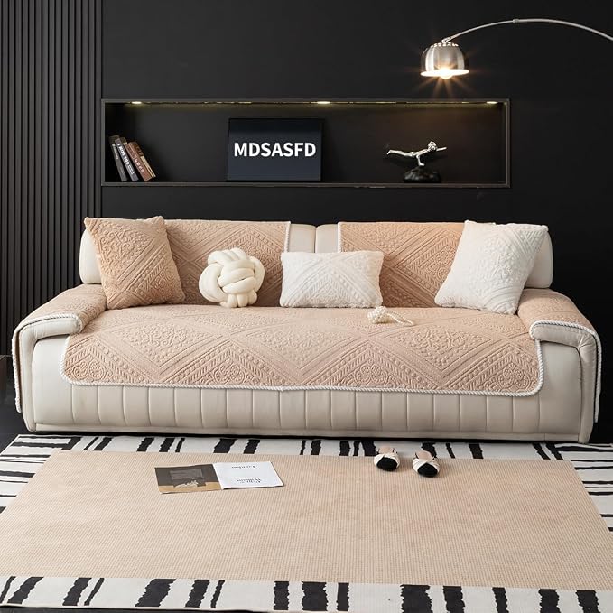 Boho Couch Cover Non Slip Sofa Cover Washable for Dogs, Sectional Couch Covers Soft, Plush Sofa Slipcover Furniture Protector Covers for L Shaped(Khaki, 36"x 83") - Image 7