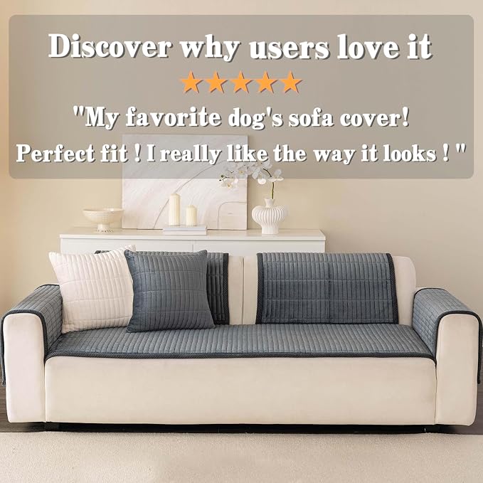 Velvet Washable Dog Couch Cover, Non-Slip Waterproof Pet Sofa Protector for Cushion Sectional, L-Shaped Sofa & Loveseat, Machine Washable(1PC/27.6"x94.5",Dark Grey) - Image 6