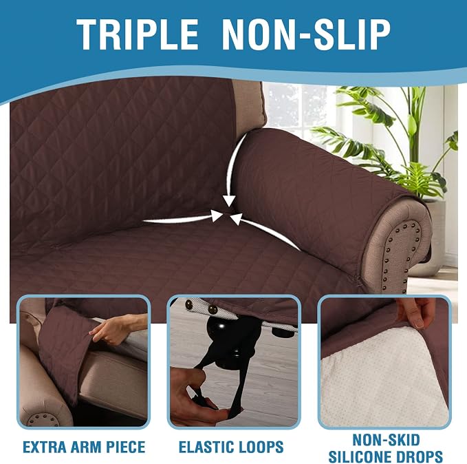 H.VERSAILTEX Loveseat Covers Couch Cover for Dogs with Elastic Straps 100% Waterproof Furniture Protector for Pets Sofa Cover 2 Cushion Couch(Loveseat, Chocolate) - Image 7