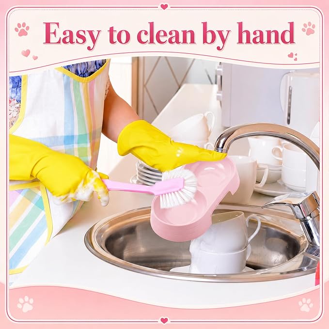 Sliner 7 Pcs Kitten Litter Box Starter Kit, 2 Plastic Small Kitty Litter Box Training Low Entry with Scoop, 2 Double Cat Bowl and Mat for Kitten Indoor (Pink) - Image 7