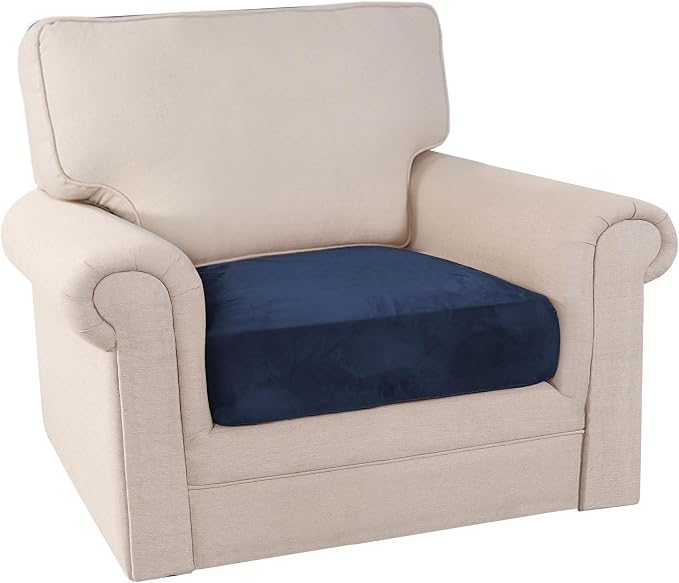 PrinceDeco Stretch Velvet Couch Cushion Cover,Soft Fitted Cushion Slipcover for Arm Chair Sofa Cushion Furniture Protector Seat Cushion Sofa Cover Width Up to 29.5", Navy - Image 8