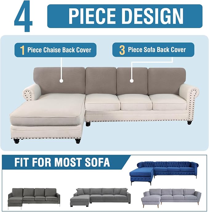 H.VERSAILTEX Backrest Cushion Covers Sectional Couch Back Cushion Covers for Sectional Sofa Set for Both Left/Right Couch (Back Only: 1 Chaise + 3 Sofa, Taupe) - Image 8