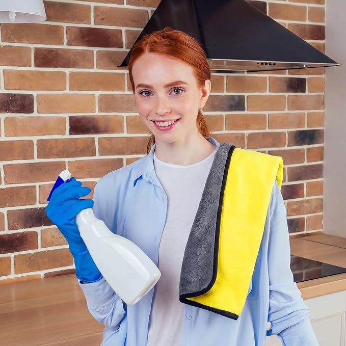 Tallew 80 Pcs Microfiber Towels:16"x16" Microfiber Drying Towels Bulk Micro Fiber Car Cleaning Cloth for Cars Drying Washing Polishing Office Windows Cleaning Household Supplies (Gray,Yellow) - Image 7