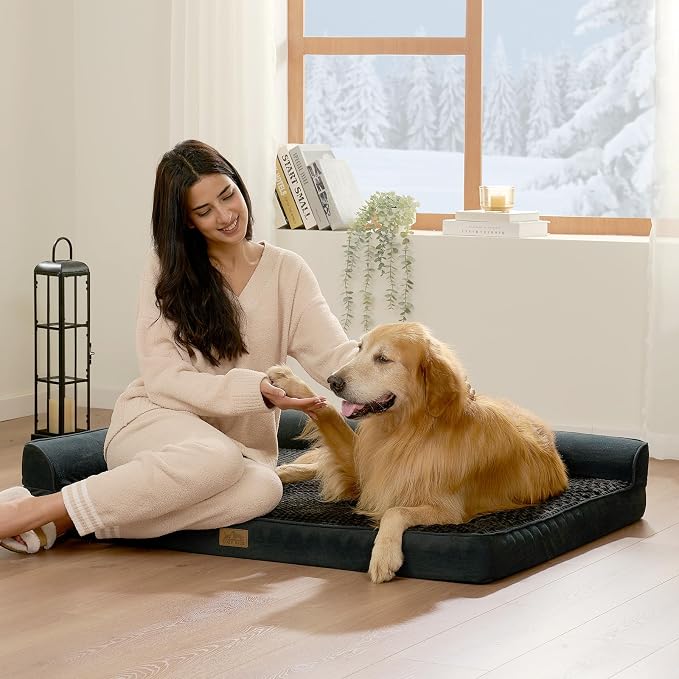 COZY KISS Orthopedic Dog Bed for Large Medium Size Dog, Dogs Crate Bed, L Shaped Foam Anti-Slip Bottom Pet Cat Sofa with Washable Removable Cover, Suitable for Pet Up to 75 lbs, 36x27x6.5 inch, Black - Image 8