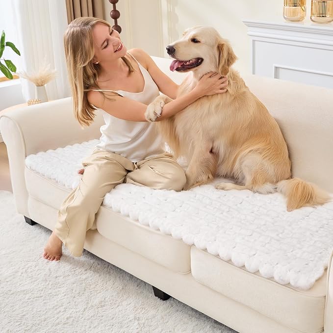 Waterproof Dog Couch Cover, Non Slip Pet Sofa Protector, Thick Fuzzy Couch Cover for Dogs, Machine Washable Furniture Protector, Scratch Resistant Pet Couch Mat(White, 28" x 59"/70 x 150cm) - Image 9