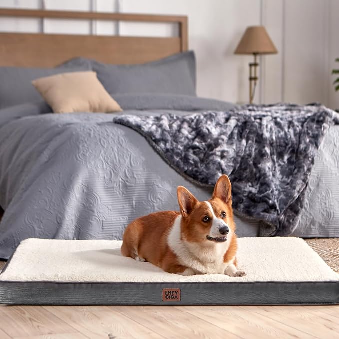 EHEYCIGA Orthopedic Dog Bed Large with Removable Washable Cover, 50IN Beige | Egg Crate Foam Support, Durable Oxford fabric, Non-Slip Bottom, Machine Washable, Soft Waterproof Plush Pet Bed Mat For Crate - Image 9