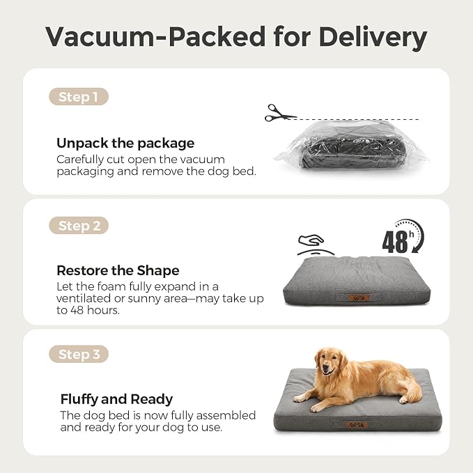 Sytopia Outdoor Dog Bed, 42" XL Orthopedic Dog Bed for Extra Large Dogs (90 lbs), Durable Waterproof Pet Bed, Heavy Duty Dog Crate Pad, Washable Removable Cover, Anti-Slip Bottom, Dark Gray - Image 7