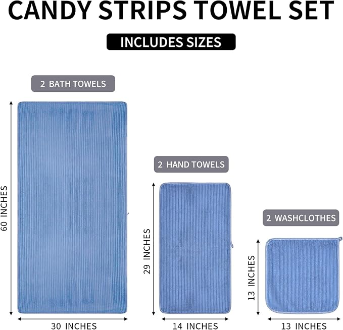 6 Piece Bath Towel Set, 30"x60" Microfiber Towels, Blue | Quick dry, Highly Absorbent,shower towels for bathroom gym,2 large Bath towels,2 hand towels,2 washcloths - Image 8