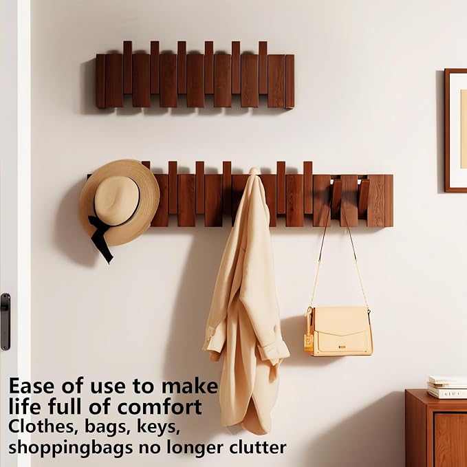 Wall Mounted Piano Key Solid Wood Hanger, Suitable for Wardrobes, Kitchens, Bedrooms, Bathrooms, Entrances (Walnut, 4 Hooks) - Image 13