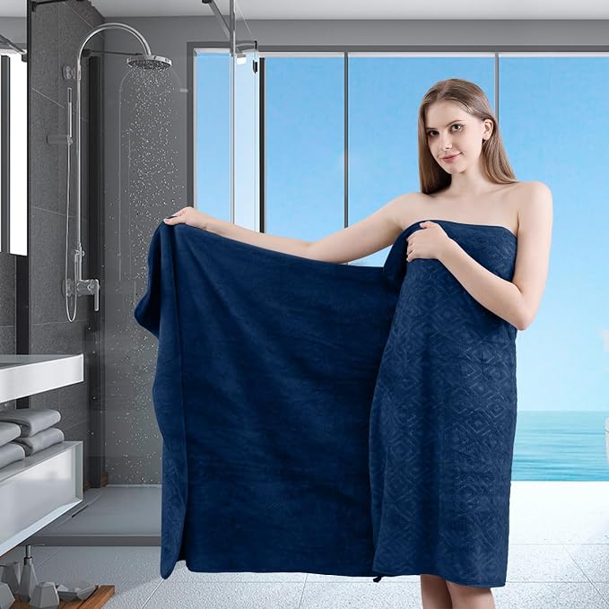 Bath Towel Set of 4 Extra Large Bath Sheet 35"x70" Oversized Bath Towel Soft Microfiber Bathroom Towel for Adults Highly Absorbent Quick Dry Towel Set for Bathroom,Hotel,Shower Towel Bath Sheet Navy - Image 8