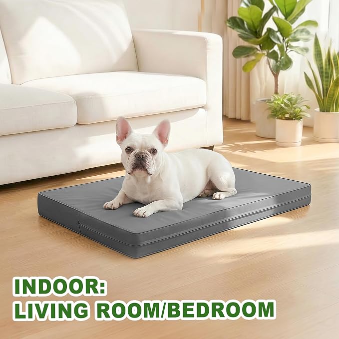Vonabem Outdoor Waterproof Dog Bed Washable, Medium Crate Pad 30 inch, Wipeable Leather Puppy Bed with Removable Cover Reversible, Foam Durable Anti-Slip Pet Kennel Pads 29"x18" Grey - Image 9