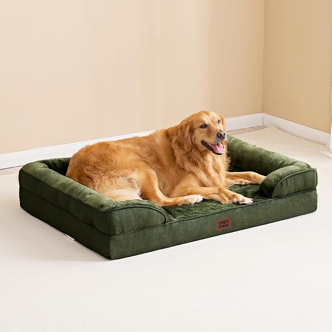 EHEYCIGA Orthopedic Dog Bed Medium Size Dog, Waterproof Washable Pet Beds | Non-Slip Bottom and Egg-Crate Memory Foam Dog Couch Bed with Washable Removable Cover, Dark Green - Image 9
