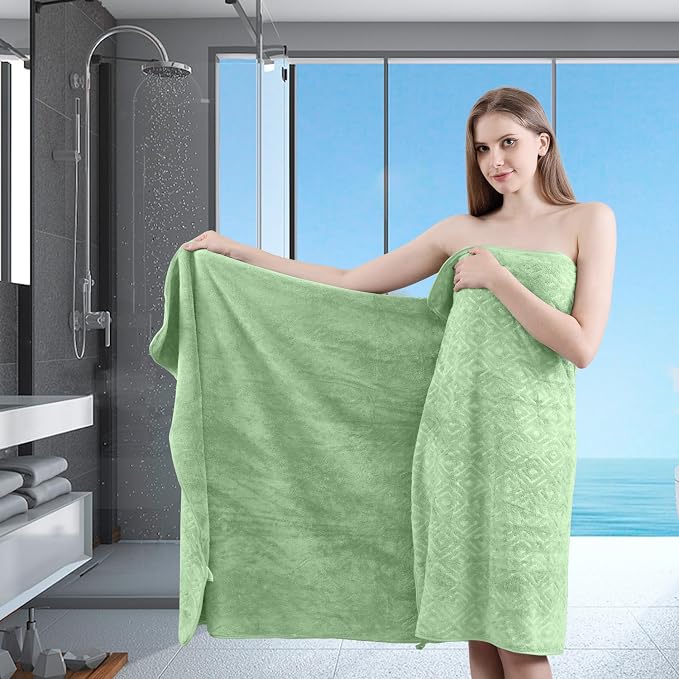 Bath Towel Set of 4 Extra Large Bath Sheet 35"x70" Oversized Bath Towel Soft Microfiber Bathroom Towel for Adults Highly Absorbent Quick Dry Towel Set for Bathroom,Hotel,Shower Towel Bath Sheet Green - Image 8