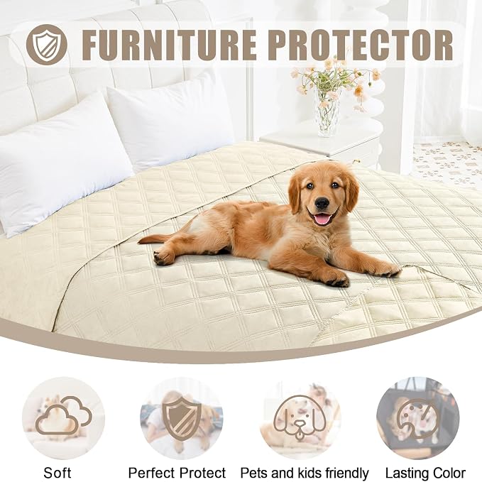 Smiry Waterproof Dog Bed Cover, Reversible Pet Blanket for Sofa Couch | Soft Washable Dog Blanket, Leakproof Couch Cover for Dogs Cats & Furniture Protection, 30x53, Beige/Beige - Image 8