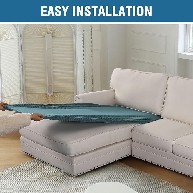 H.VERSAILTEX Sectional Couch Covers 1 Piece Chaise Slipcover L Shape Separate Cushion Couch Cover for Both Left/Right Sectional Couch (Seat Only: 1 Chaises, Storm Blue) - Image 8
