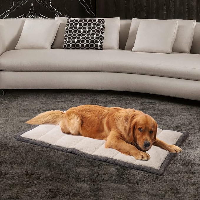 Outdoor Dog Bed, Portable Dog Travel Mat, Rollup Pet Camping Gear, Crate Pad with Carry Handles for Large Dogs, Super Soft, Machine Washable, 42 * 28” Grey - Image 7