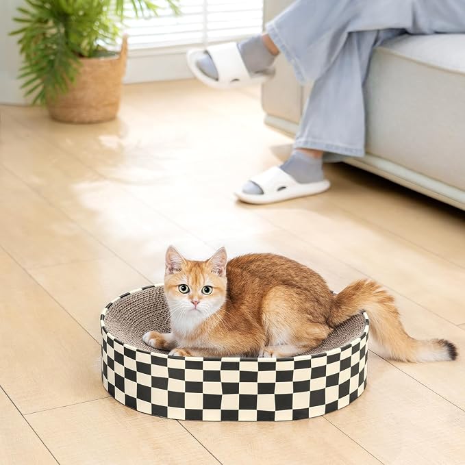 Conlun Cat Scratcher Cardboard,2 in 1 Oval Cat Scratch Pad Bowl for Indoor Kitty Grinding Claw,Round Kittens Scratching Board Corrugated Lounge Pet Beds&Furniture Protector for Sofas - Image 9