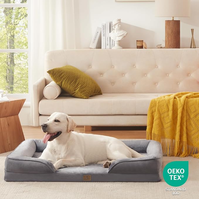Bedfolks Orthopedic Dog Bed XL, Waterproof Dog Sofa Bed for Extra Large Dogs, Egg Foam Pet Couch Bed with Removable Washable Cover and Nonslip Bottom, Dark Grey - Image 8