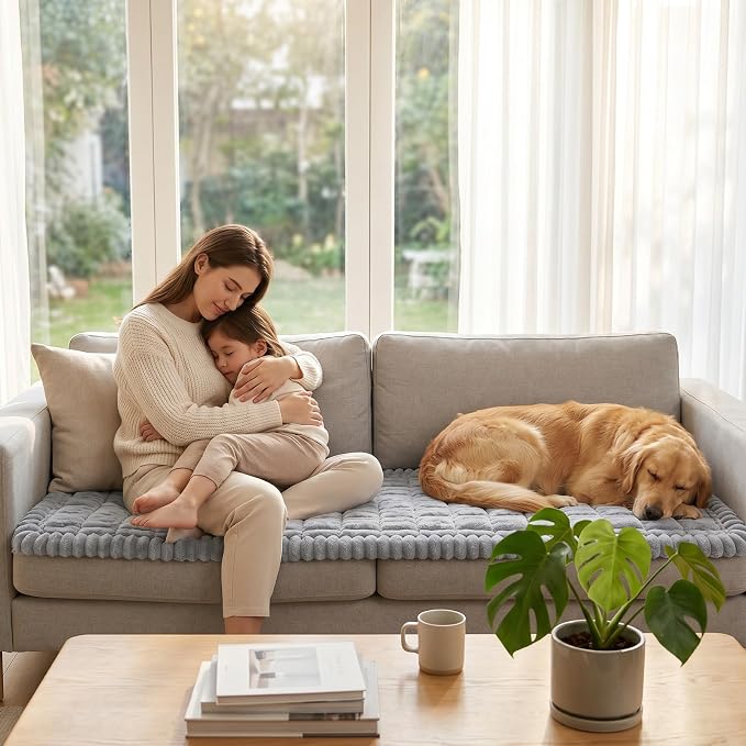 Fixwal Waterproof Flannel Dog Couch Cover, 27.6" x 47", Light Gray | Integrated TPU Barrier, Non-Slip Backing, Machine Washable, Pet Friendly, Easy Clean Pet Hair, Soft Sofa Cushion Protector - Image 9