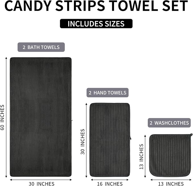 6 Piece Bath Towel Set, 30"x60" Towels, Charcoal Gray | Microfiber,Quick dry, Highly Absorbent,shower towels for bathroom gym,2 large Bath towels,2 hand towels,2 washcloths - Image 9