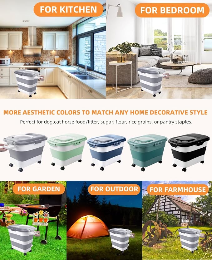 25-28Lbs Dog Food Storage Container Airtight,Collapsible Pet Food Storage | Dog Food Container with Handle,Wheels,Double Airtight Seal Fresh,Save Space,Pest/Mouse-proof,Small Cat Food Container,Scoop - Image 9