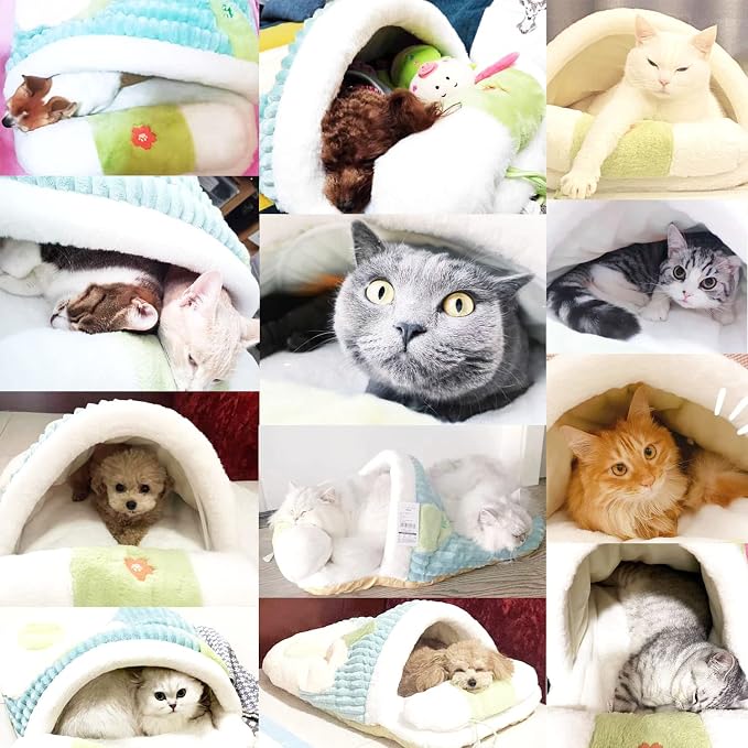 Cute Pet House,Cat Slipper Sleeping Bag with Pillow,Covered Hide Hood Cute Cave Cat Bed,Calming Dog Bed,Soft Warm Cozy Pet Supplies for Cat and Puppies Below 17lbs - Image 7