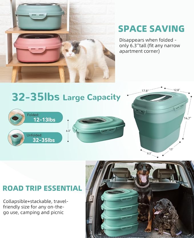 30-35Lbs Dog Food Storage Container Airtight,Collapsible Dog Food Container | Large Pet Food Storage Container with Double Airtight Seal & Magnetic Lid,Cat Food Container with Wheels,2Pcs Container,Scoop - Image 9