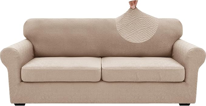 XINEAGE 2026 New 3 Pieces Couch Covers for 2 Extra Large Cushion Sofa Super Stretch Sofa Cover for 2 Large Seat Cushion Universal Loveseat Slip Cover for Living Room (Khaki), 71"-91"(2 Cushions) - Image 9