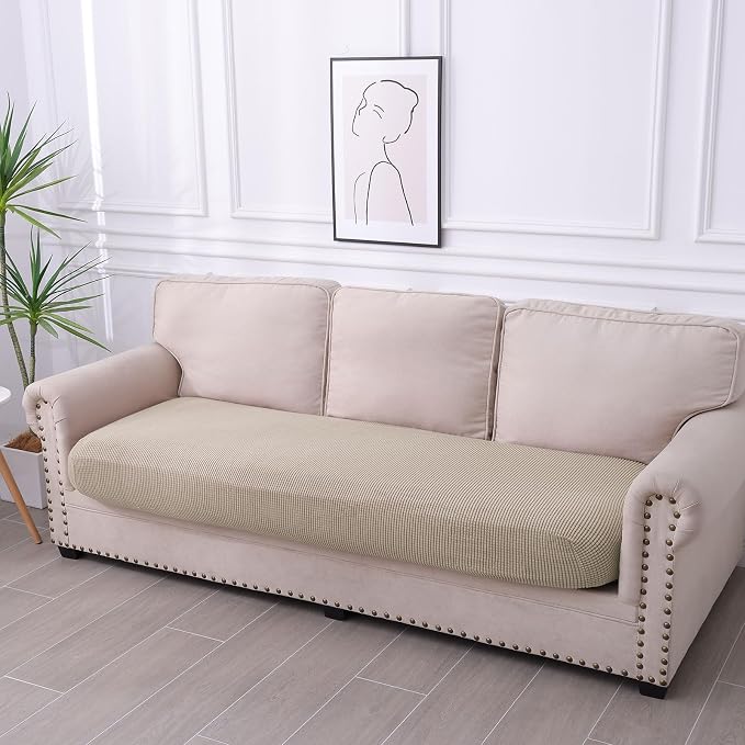 hyha Waterproof Couch Cushion Covers for Pets, Non Slip Sofa Seat Cover for Dogs Washable, Soft Thick Polyester,Spandex Fabric, Sofa Slipcovers with Bottom (1 Piece for Large, Taupe) | Stretch Jacquard Fabric, Elastic Bottom, Non Slip Fit, Waterproof P... - Image 7