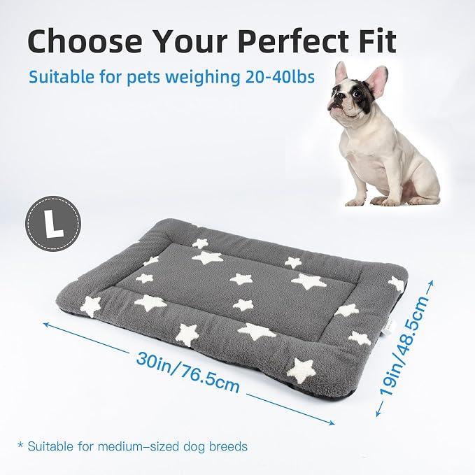Mora Pets Dog Crate Pad Kennel Dog Bed Mat for Medium Dogs Washable Cute Star Pet Bed for Cage Ultra Soft Flat Puppy Cat Kitten Cushion for Sleeping Anti-Slip Grey 30 x 19 - Image 6