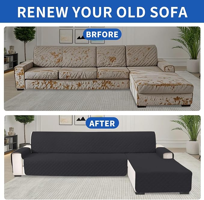 Waterproof Sectional Couch Covers for Dogs, Reversible L Shaped Couch Cover, Chaise Lounge Cover for Sectional Sofa, Sofa Covers Washable Sectional for Pets Dog Cat (Small, Black) - Image 7