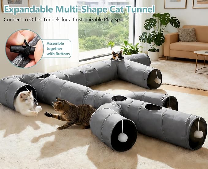 Ownpets Cat Tunnel Large 12 inch Diameter Sturdy Oxford Fabric Cat Tunnel Toy, Cactus Shape Collapsible Cat Tunnels for Indoor Cats,Interactive Peek Hole Pet Tunnel Tube with Cat Wand Toy - Image 9