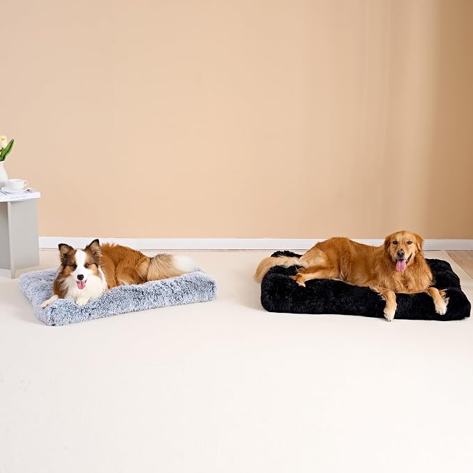 EHEYCIGA Fluffy Dog Crate Bed for Large Dogs, Plush Faux Fur Pad, Black | Calming Anti Anxiety Large Dog Crate Bed, Washable Soft Warm Mat with Non-Slip Bottom - Image 8