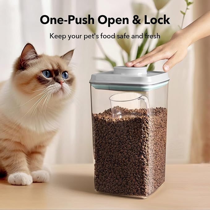 Dog Food Storage Container, 4L/4.2 Qt Airtight Pet Canister with One-Touch Lid, 130ml Scoop, BPA-Free Stackable Clear Kibble Holder for Kibble, Cat Food and Treats - Image 7