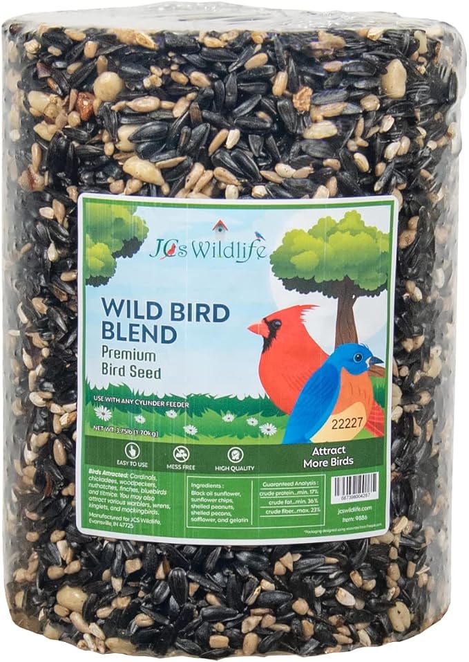 JCs Wildlife Bird Seed Cylinder with Hole Variety Pack, Premium Blends Wild Bird Food for Outside Feeders, Cardinals Woodpeckers Finches Bluebirds Chickadees, Made in the USA, Large, 5 Pack - Image 7