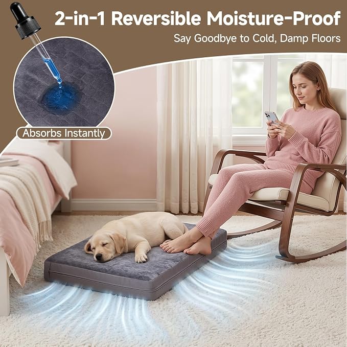 Waterproof Dog Bed for Stretching Out, XL Washable Reversible Pads, 44x32 | Pet Bed for Medium Large Dogs with Removable Cover, Waterproof, Wipeable, Anti-Slip, Outdoor, Dark Grey - Image 8