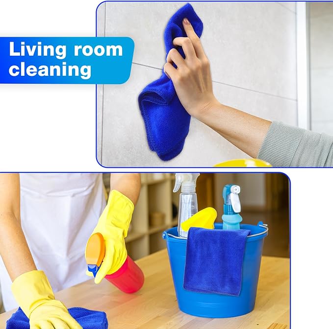 Nuenen Microfiber Cleaning Cloths for Cars 16 x 16 Inch Ultra Absorbent Car Towels Drying Reusable Cleaning Supplies House Kitchen Window Microfiber Towel(Blue,60 Count) - Image 6