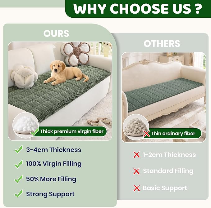 Royhom Couch Cover for Dogs Washable,Non Slip Sofa Protector for Pets | Durable & Easy Care, Soft Furniture Cover for Leather & Fabric Couches Against Claws, Spills & Fur, 27.6x82.7 Inch, Green - Image 10