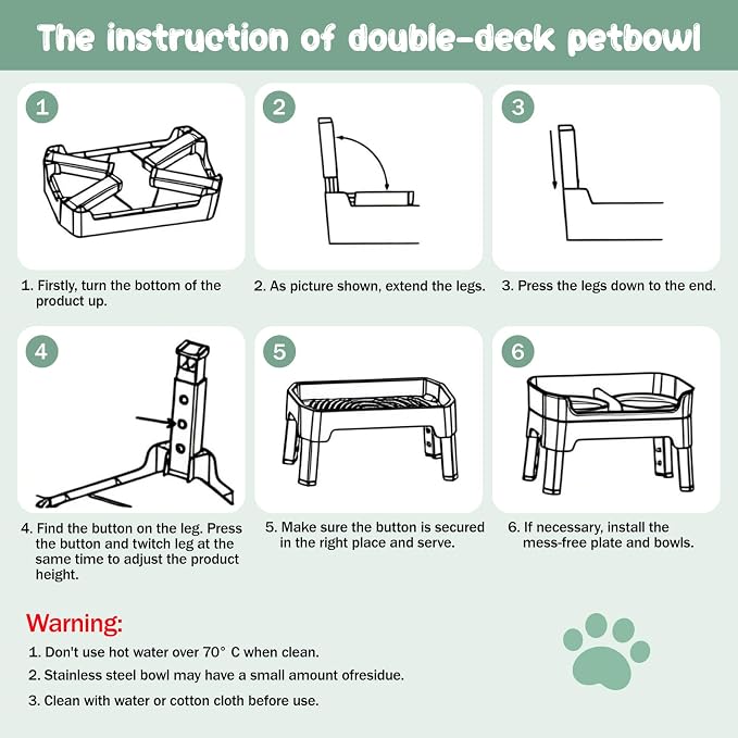 4 in 1 Adjustable Elevated Dog Bowls with 2*Stainless Steel Bowls, Anti-Spill Water Bowl, 4 Heights Raised Dog Bowl Stand for Small to Medium & Growing Large Puppies, Anti-Slip, Mess Proof Design - Image 9