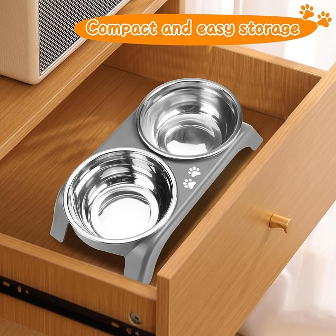 Elevated Dog Bowls for Small Dogs, 3” High Raised Dog Bowl Stand with Dual 5” Stainless Steel Bowls Non-Slip Pet Feeder for Puppy and Cats, Dishwasher Safe, Grey - Image 7