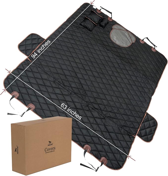 XXL (63”Wx94”L) Brown Trim with Mesh Window Back Seat Cover for Cars, Trucks & SUVs - Heavy Duty, Washable + Pet Travel Bowl - Image 7