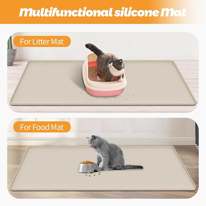 Cat Litter Mat for Litter Box 51"x25.6" Extra Large Silicone Mat, Beige | Waterproof Non-Slip Litter Box Mat with Raised Edges, Cat Litter Trapping Mat for Pet, Cat Litter Rug for Floor - Image 6