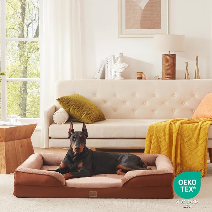 Bedfolks Orthopedic Dog Bed, Waterproof Dog Sofa Bed for Extra Large Dogs, Egg Foam Pet Couch Bed with Removable Washable Cover and Nonslip Bottom, Brown - Image 8