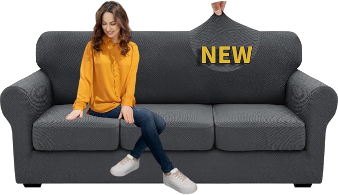 XINEAGE 2026 New 4 Pieces Couch Covers for 3 Cushion Couch Super Stretch Thick Soft Sofa Cover Anti Slip Sofa Slipcover Dogs Cats Furniture Protector (Dark Gray, 71"-91") - Image 9