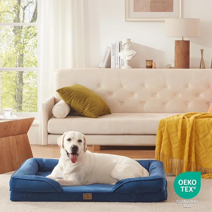 Bedfolks Orthopedic Dog Bed XL, Waterproof Dog Sofa Bed for Extra Large Dogs, Egg Foam Pet Couch Bed with Removable Washable Cover and Nonslip Bottom, Navy Blue - Image 8