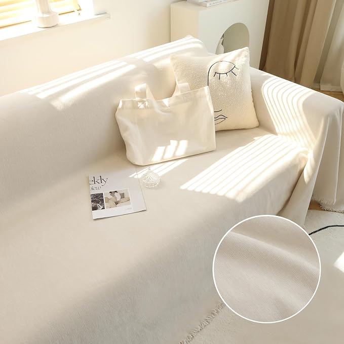 MEETSKY Couch Cover Sofa Covers for 3 Cushion Couch Sofa Slipcovers Thick Chenille Couch Cushion Covers for Loveseat Recliner Simply Put Couch Cover for Pets,Kids 71" x 134", Beige - Image 7