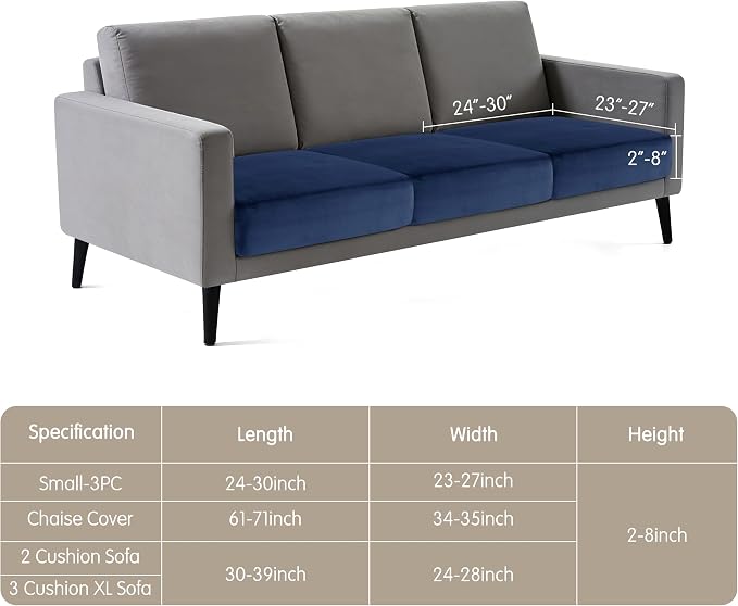 Hokway Velvet Couch Cushion Covers Water Resistant Seat Covers Stretch Sofa Cushion Protector(Small-3PC, Navy) - Image 9