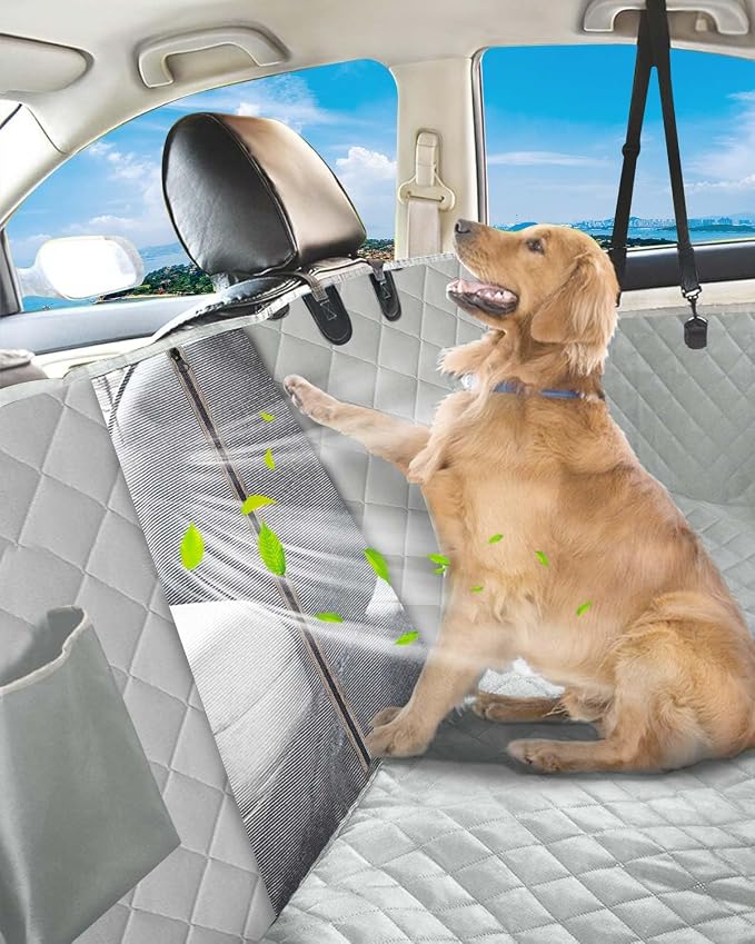 Dog Car Seat Cover, 600D Heavy Dute Car Seat Cover for Dogs Pets, 100% Waterproof Anti-Scratch Nonslip Dog Hammock for Cars, Seat Covers Protector with SeatBelt for Sedan SUV Truck Standard Gray - Image 7
