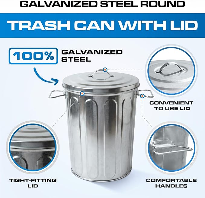 Plexon 5 Gallon Small Metal Trash Can with Lid Outdoor Galvanized Bucket with Lid 5 Gal Fireplace Ash Bucket for Wood Stove Storage Can for Dog Food Bird Seed Storage Container - Image 9